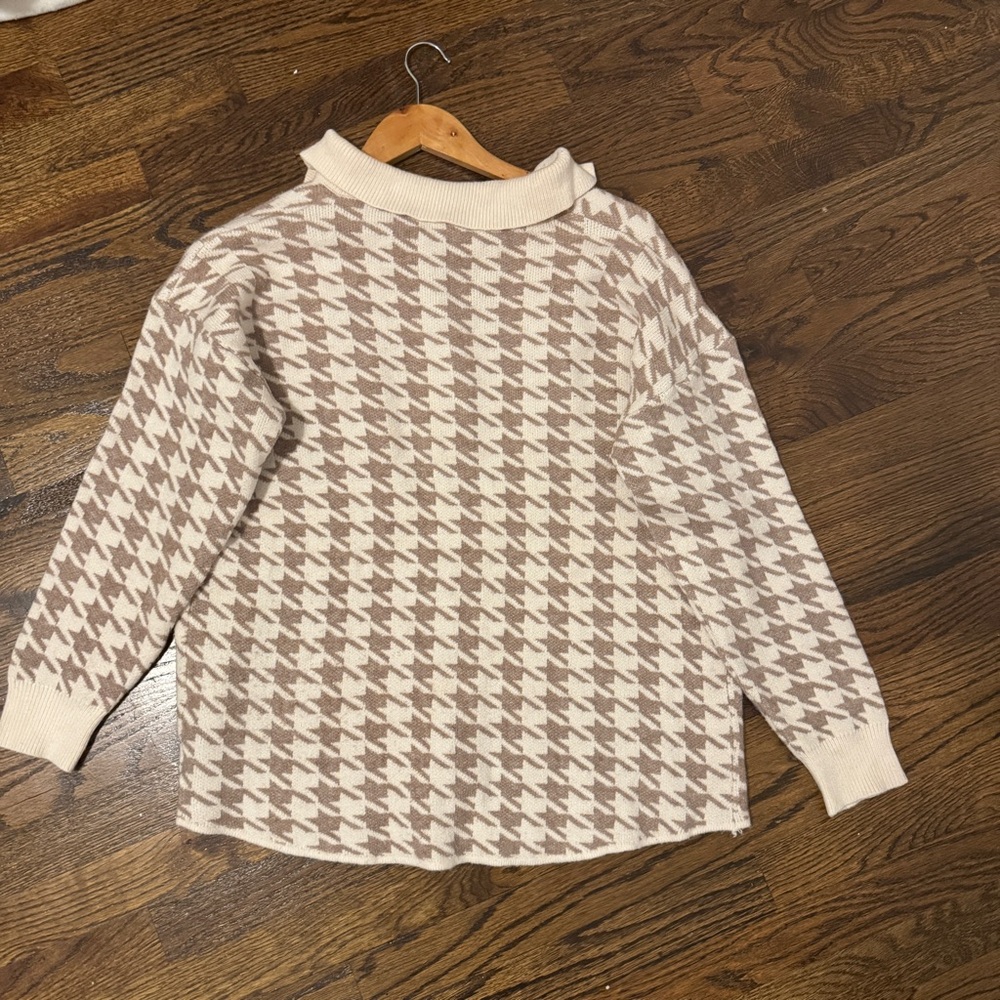 Dreamers by Debut button-front houndstooth cardigan in cream and tan M - Picture 11 of 11